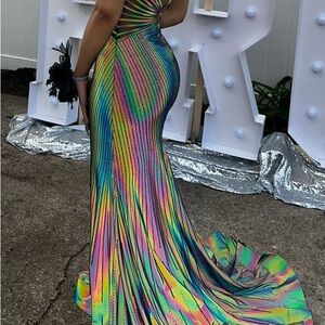 plunge neck formal dress Olga Gown l Crystal Plunge Halter Evening Dress Custom/Print / Small / Gold